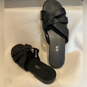 Prada patent leather black flat slide sandals